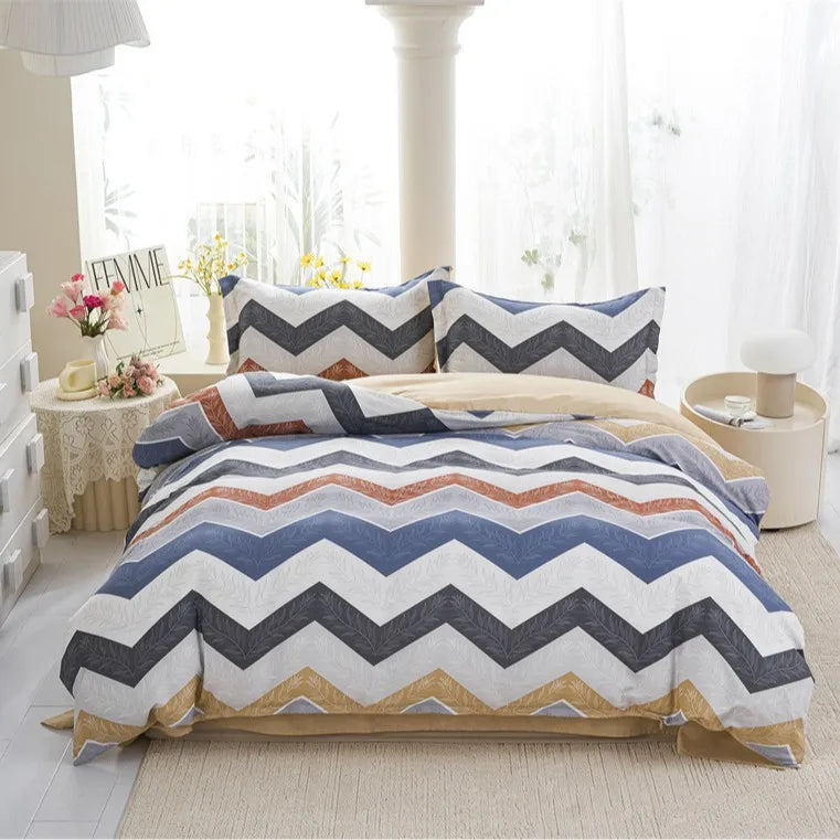 100% Cotton 4 Piece Bed Sheet Set Pure Cotton Simple Design Double Bedding Set