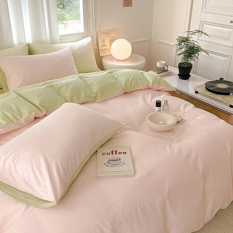 High End 100% Cotton Duvet Cover Set Mixed Color Skin Friendly Queen Bedding Set