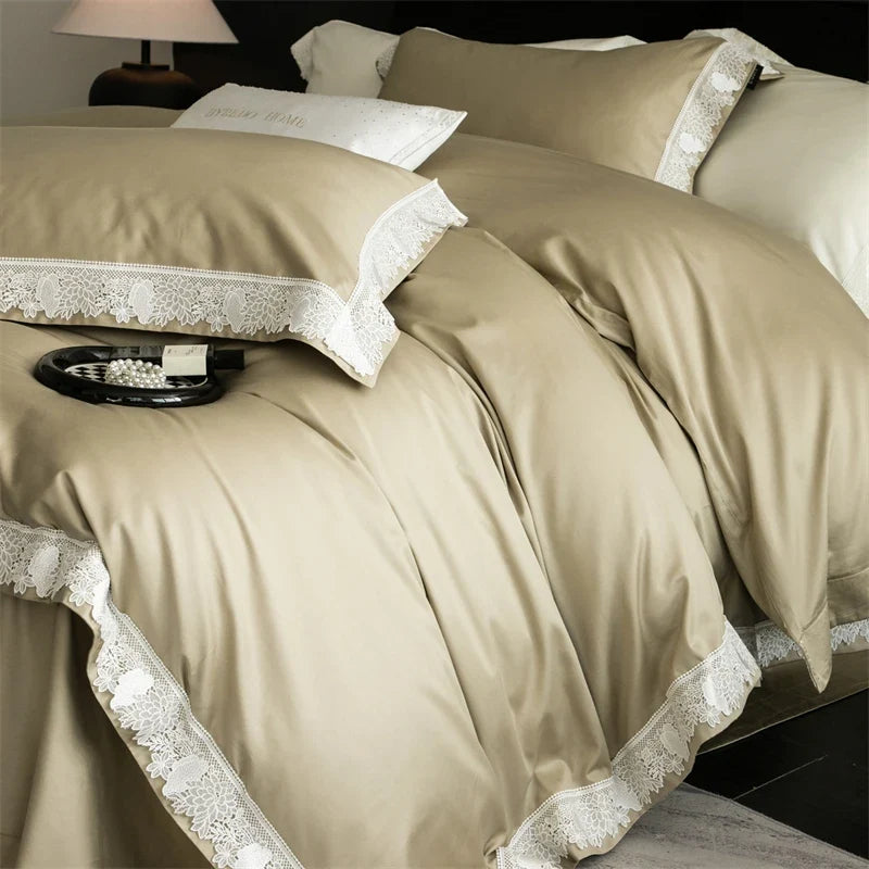 Premium 1000TC Egyptian Cotton Flowers Lace Wide Edge Luxury Bedding Set