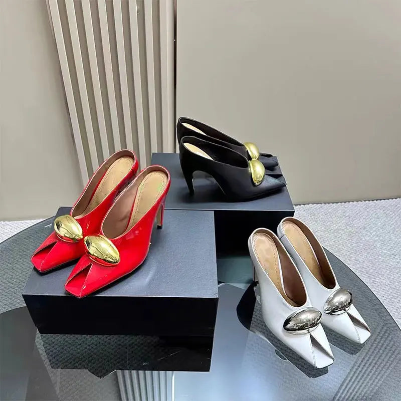 Fashionable Bright Face Metal Buckle Super High Heel