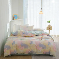 Butterfly Ins Duvet Cover Set No Filler Pillowcase Flat Sheet Korean Style Single Queen Size Girls Boys Home Hotel Bedding Set