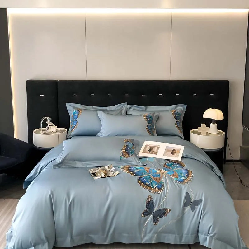 1000TC Egyptian Cotton Butterfly Embroidery Luxury Bedding Set