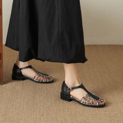 leather cowhide elastic band with hollow breathable toe cover