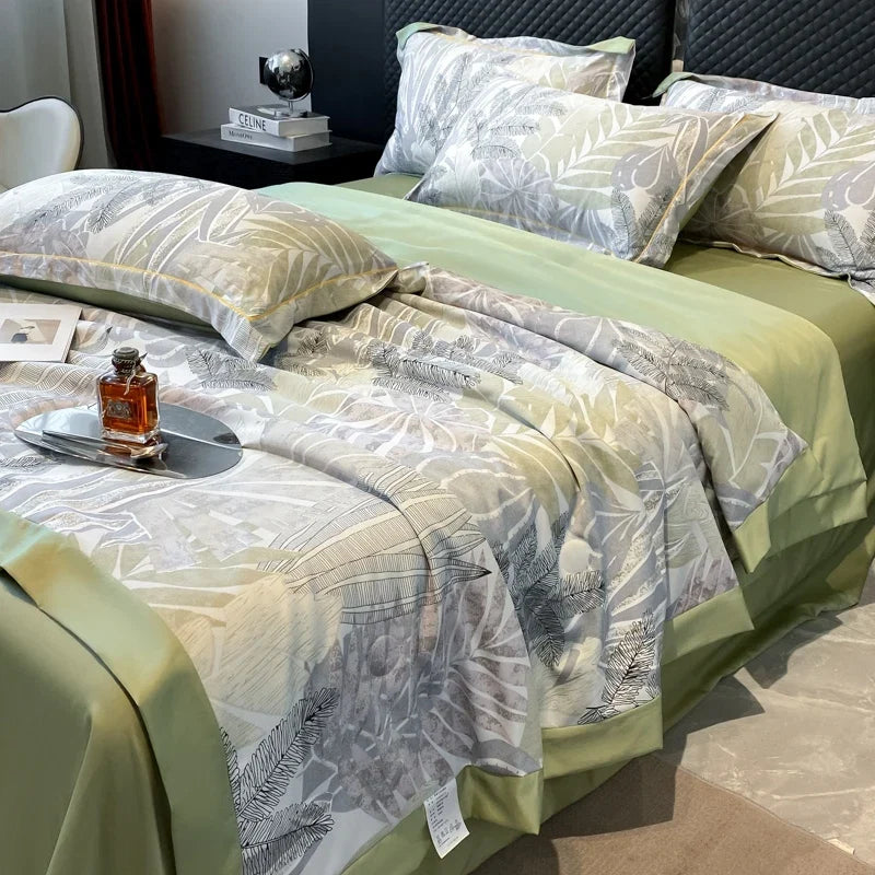 Summer Printed Quilt Set with Pillowcase Washed Cotton Bedding Set