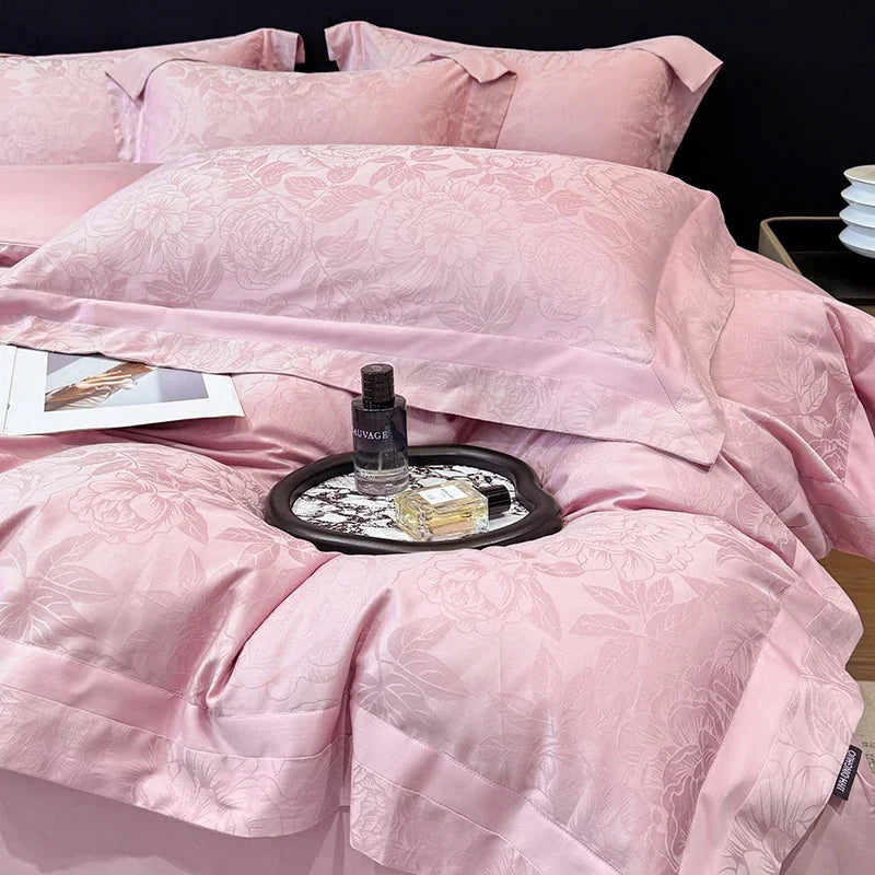 600TC Egyptian Cotton Flowers Jacquard Luxury Queen King Size Bedding Set