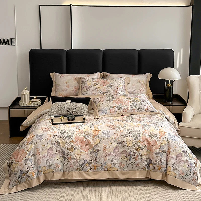 Flowers Print Luxury Queen King Size Bedding Set