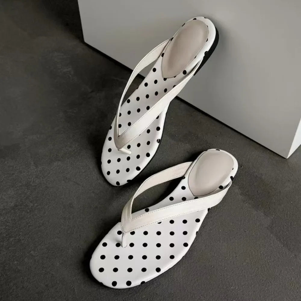 Women Clip Toe Flip Flop Black White Dress Slide Shoes