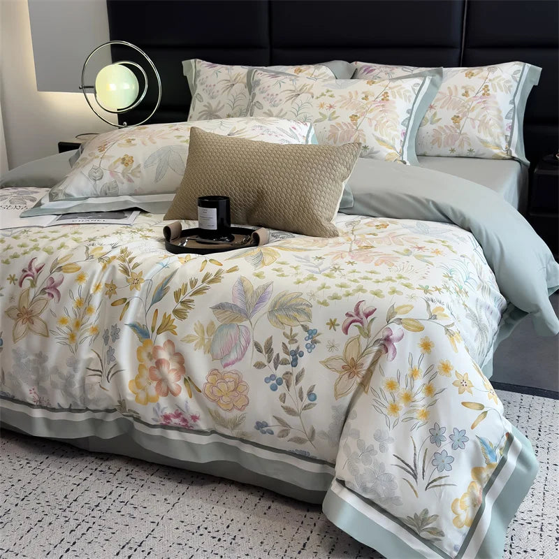 1000TC Egyptian Cotton Flowers Print Luxury Digital Printing Bedding Set