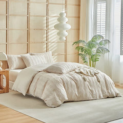 Tufted Boho Duvet Cover Set with Pillowcases Solid Color Soft Microfiber Bedding Set