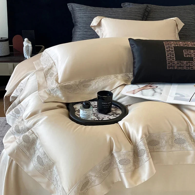 Luxury Hollow Embroidery Wide Edge Bedding Set