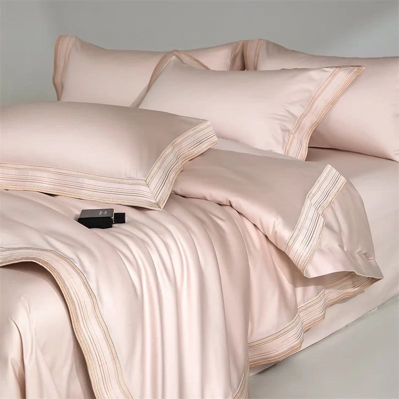 1000TC Egyptian Cotton Luxury Embroidery Solid Color Hotel Style 4Pcs Bedding Set