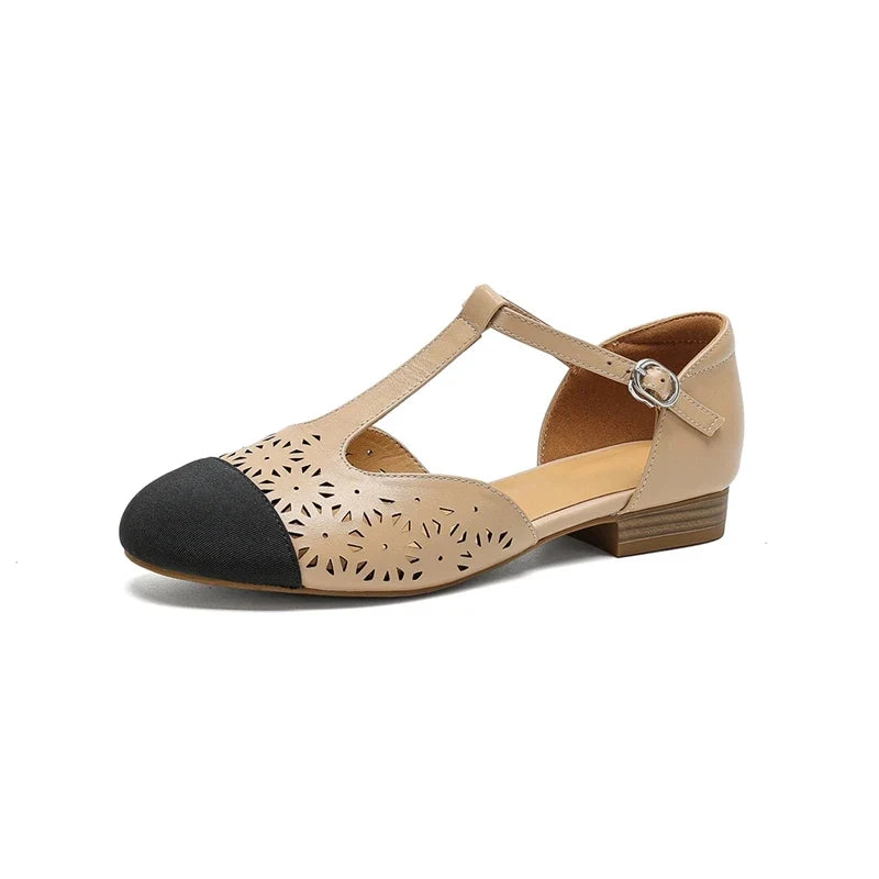 leather cowhide low Heel