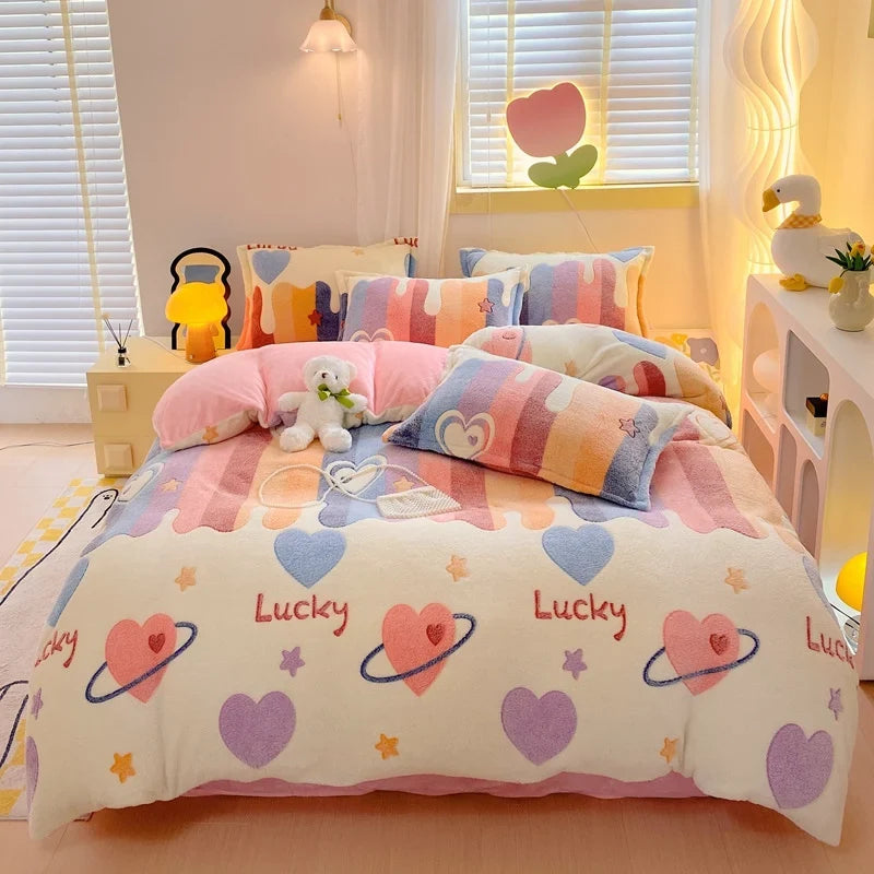 Winter Thicken Warm Short Plush Duvet Cover King Double Queen Size Double-side Coral Fleece Quilt Cover Not Including Pillowcase