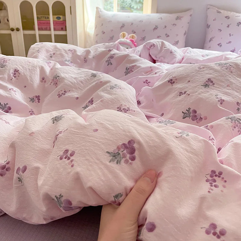 3/4Pcs Set Floral And Polka Dot Print Styles Duvet Cover Bed Sheet Pillowcase Full-Size Bedspread Set 1.5-Sleeper Bedding Set