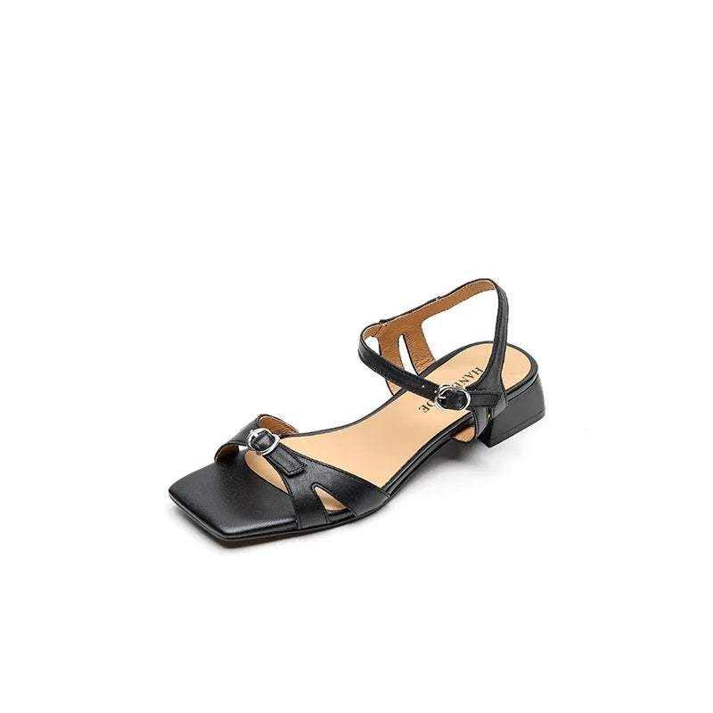 cowhide retro pine buckle middle Heel