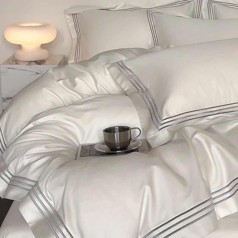 Luxury 1000TC Egyptian Cotton Solid Color Hotel Style Embroidery Bedding Set