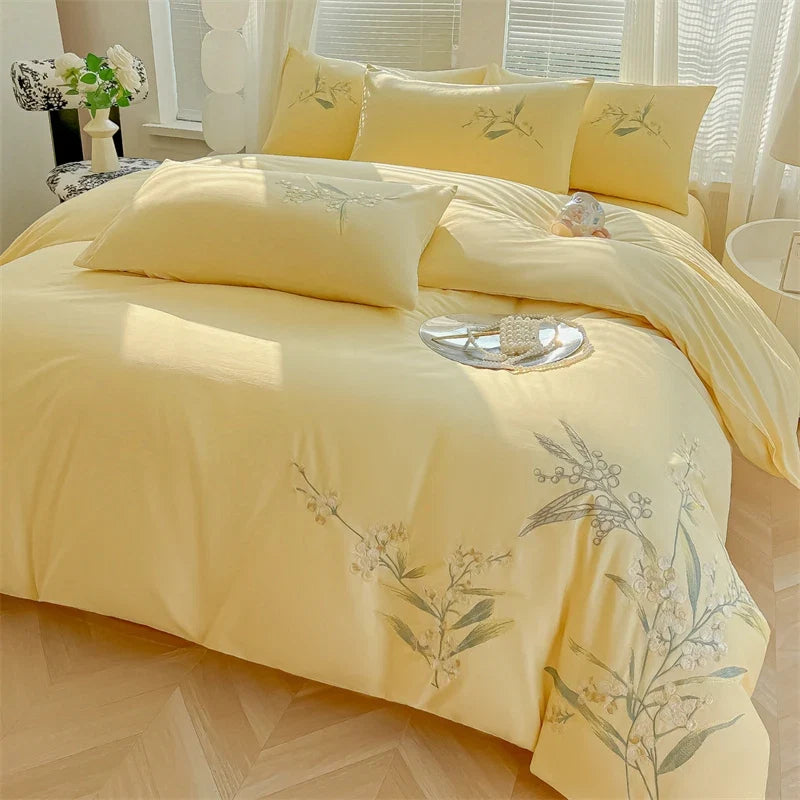 100% Cotton Floral Embroidery Luxury Bedding Set