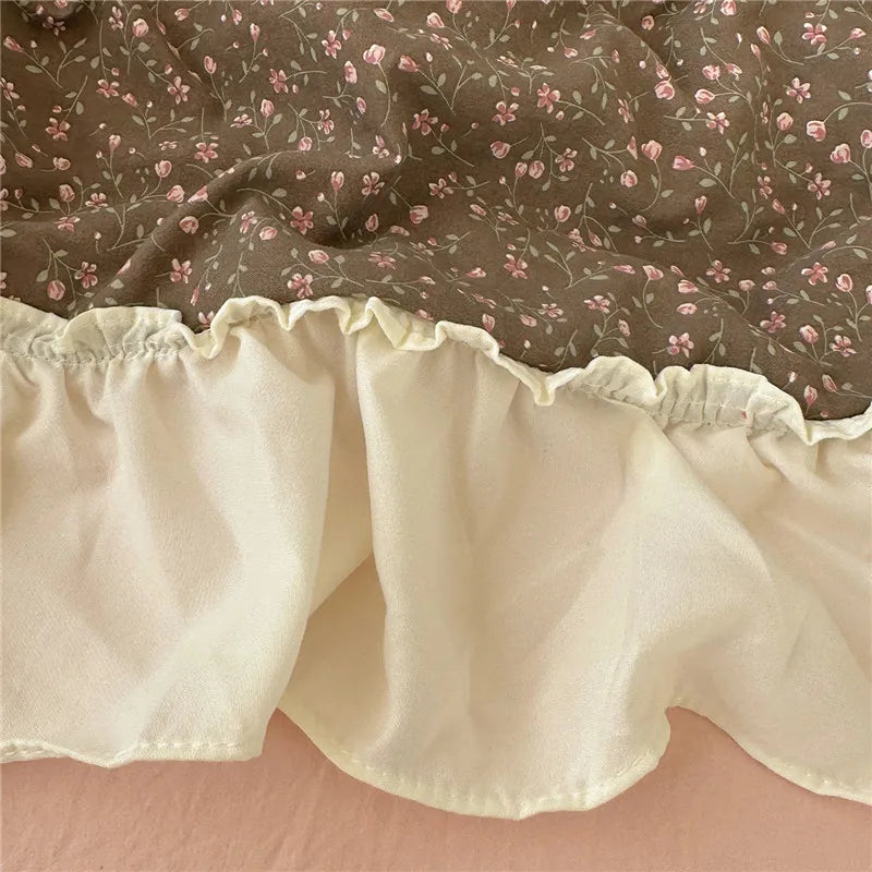 3/4Pcs Korean Princess Style Floral Ruffles Bedding Set