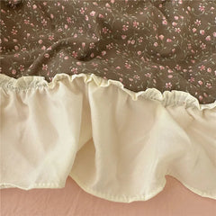 3/4Pcs Korean Princess Style Floral Ruffles Bedding Set