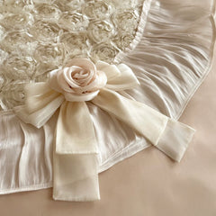 Raised Rose Embroidery Lace Ruffle Princess Bedding Set
