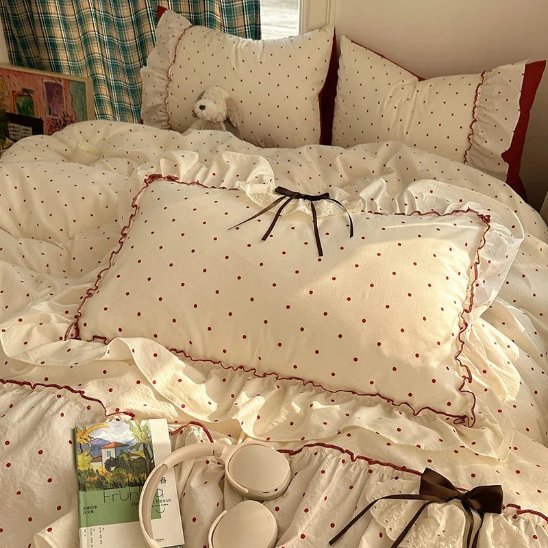 3/4Pcs Korean Princess Style Bow Ruffles Bedding Set