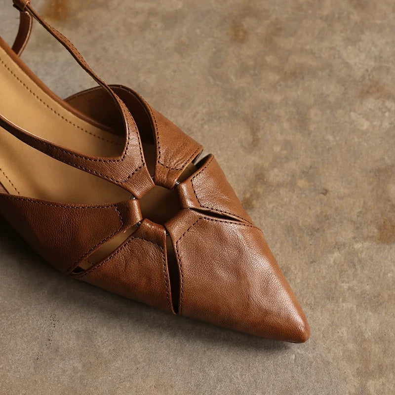 sheepskin hollow breathable retro mid Heel