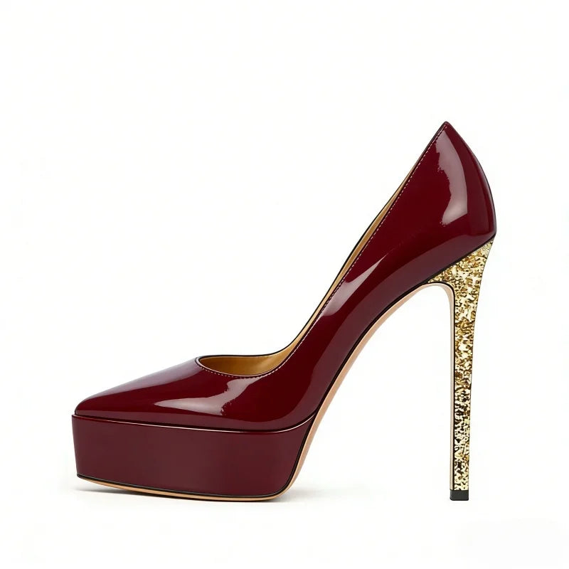 white patent leather Sequin stiletto Platform Pumps