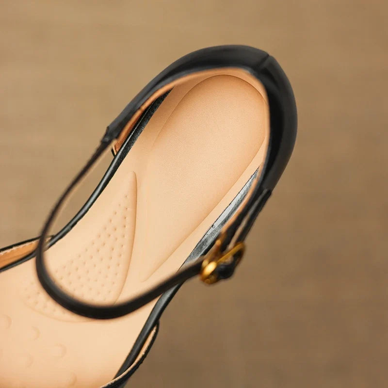 cowhide round toe low Heel