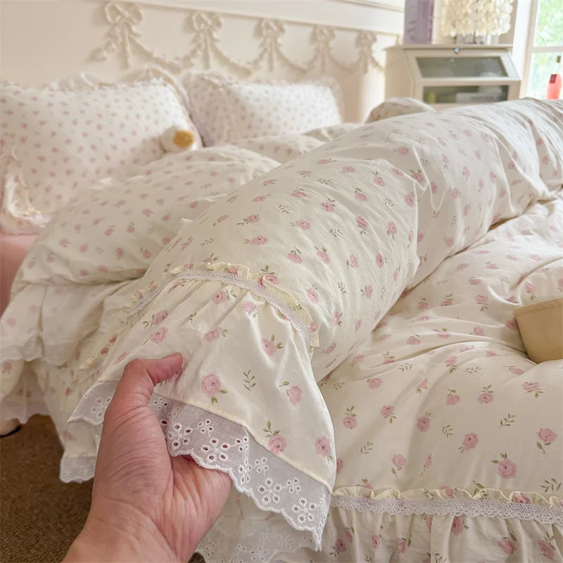 Kawaii Tiny Floral Lace Ruffle Princess Bedding Set