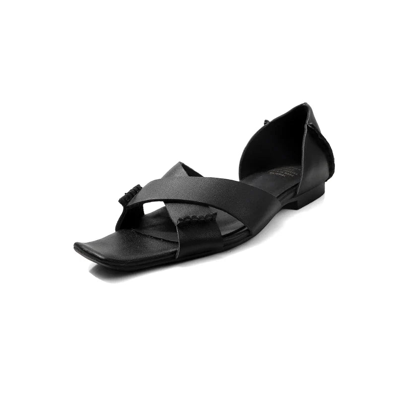 leather cowhide square toe low Heel