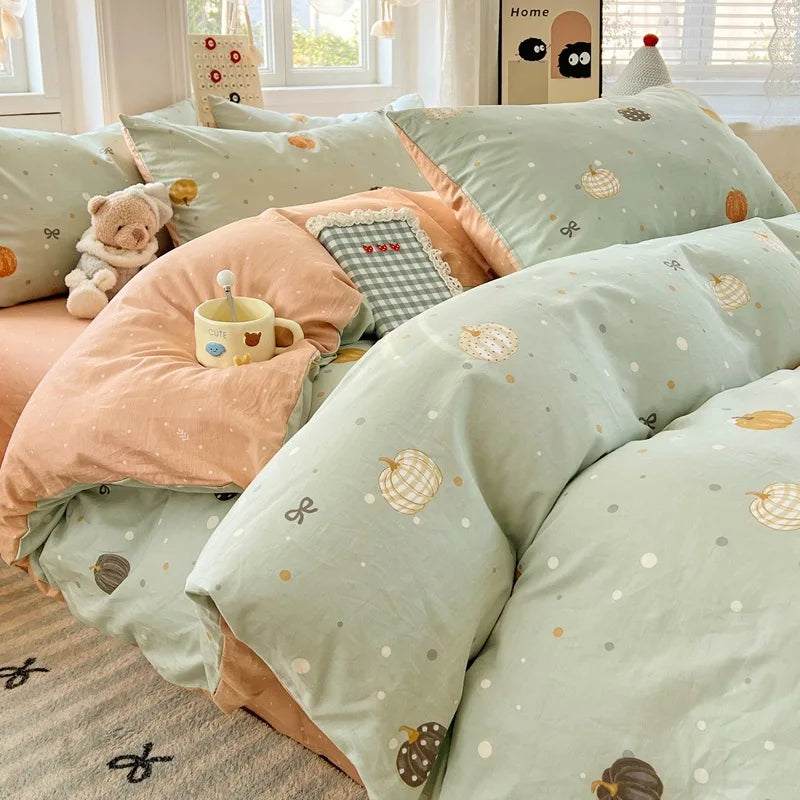 Japanese Style Floral Printed Queen Quilt Cover Set 3/4 Pcs Soft Cotton Bedding Set
