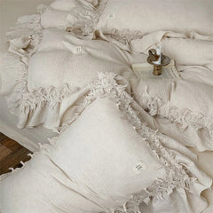 20% Linen And 80% Cotton Hollow Lace Ruffles Vintage French Bedding Set