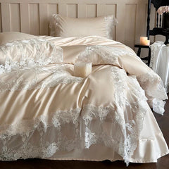 Romantic White Flowers Lace Princess Wedding Bedding Set