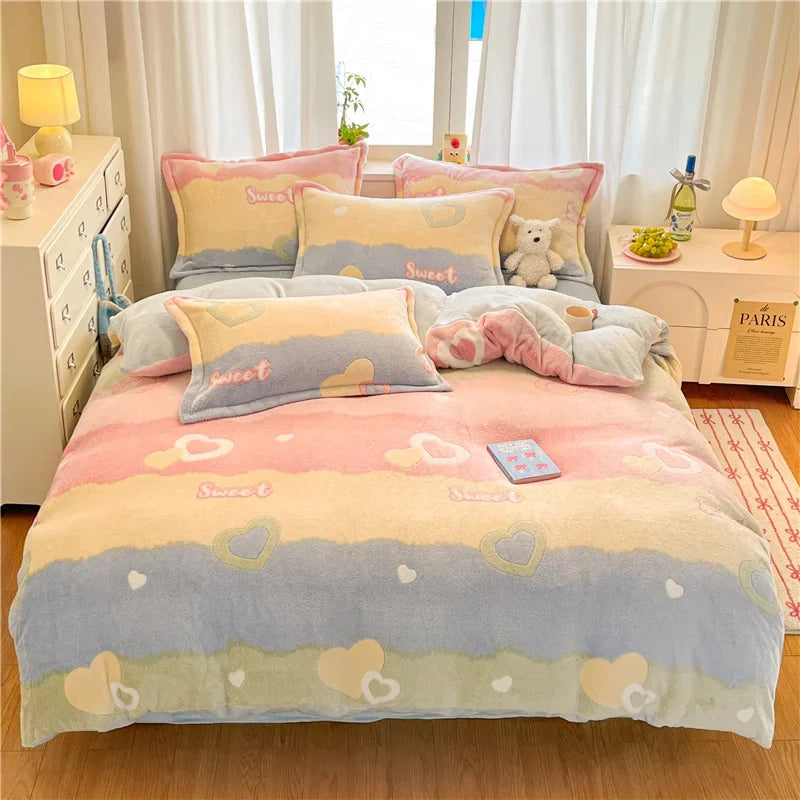 Winter Thicken Warm Short Plush Duvet Cover King Double Queen Size Double-side Coral Fleece Quilt Cover Not Including Pillowcase