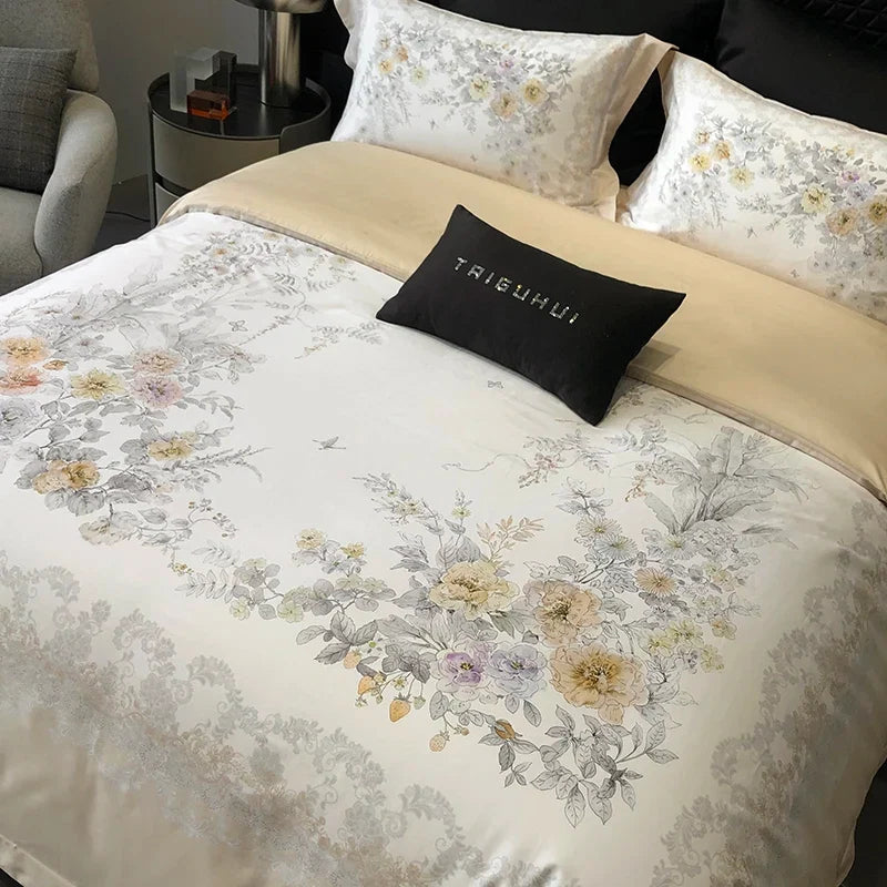 Premium 1000TC Egyptian Cotton Flowers Plant Prints Spring Summer Bedding Set