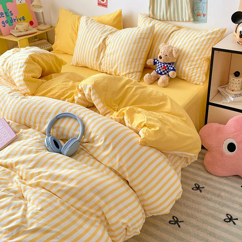 Striped Printed Microfiber Duvet Cover Set Breathable Lightweight Soft Bedding  Set with Bed Sheet Pillowcase Full Queen Size