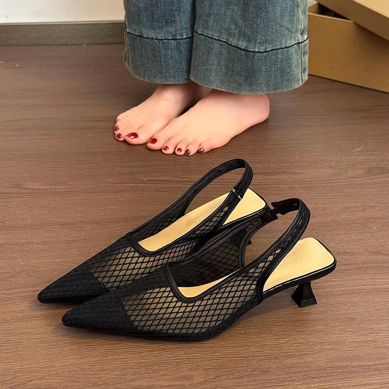 Designer Hollow Mesh Woven Brand Pumps