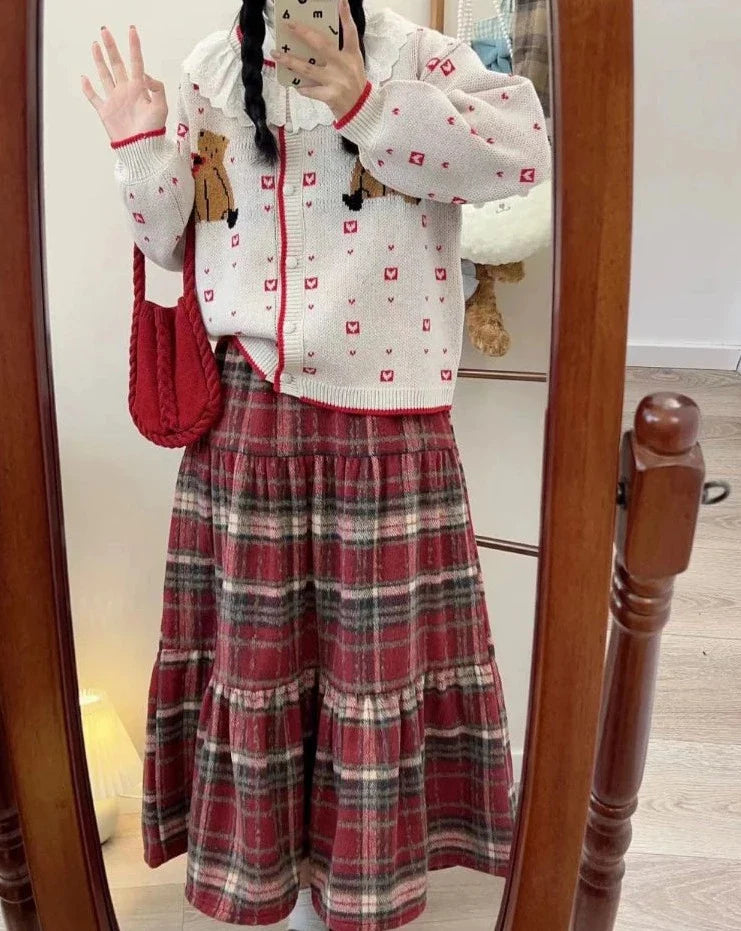 Plaid Wool Tiered Cottagecore Skirt