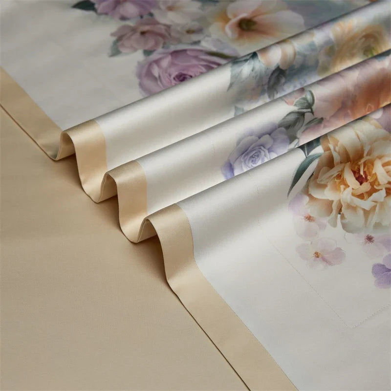 1000TC Egyptian Cotton Flowers Digital Printing Luxury Bedding Set