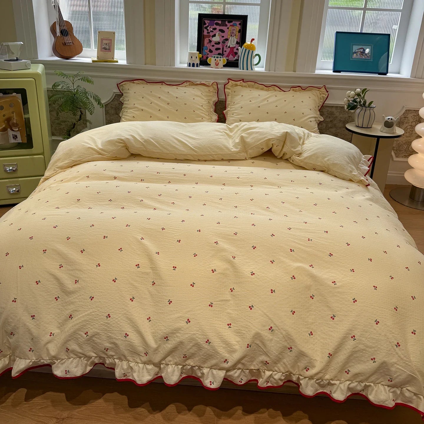Sweet Pink Crinkled Gauze Bedding Set