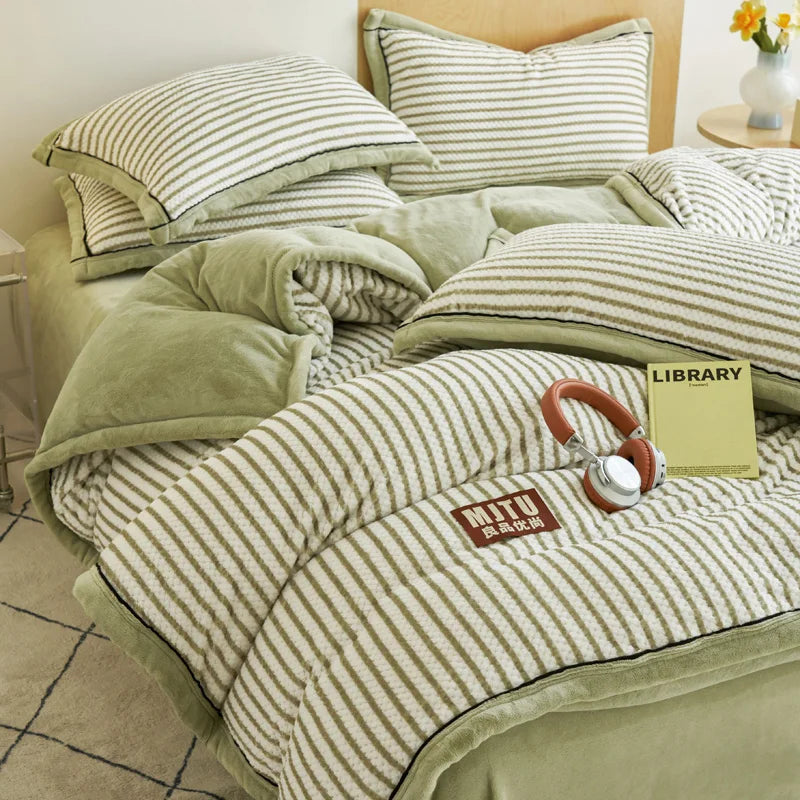 Japanese Striped Milk Velvet Bedding Set