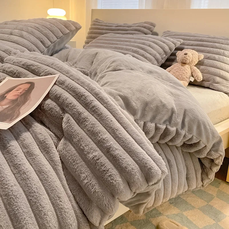 Winter Thick Warm Duvet Cover Set Coral Velvet Luxury Bedding Sets