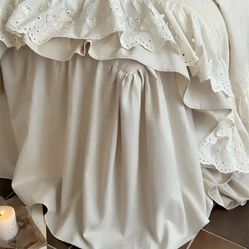 Vintage Jacquard Double Layer Butterfly Lace Ruffles Bedding Set