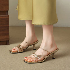 leather sheepskin retro woven comfortable and breathable high Heels