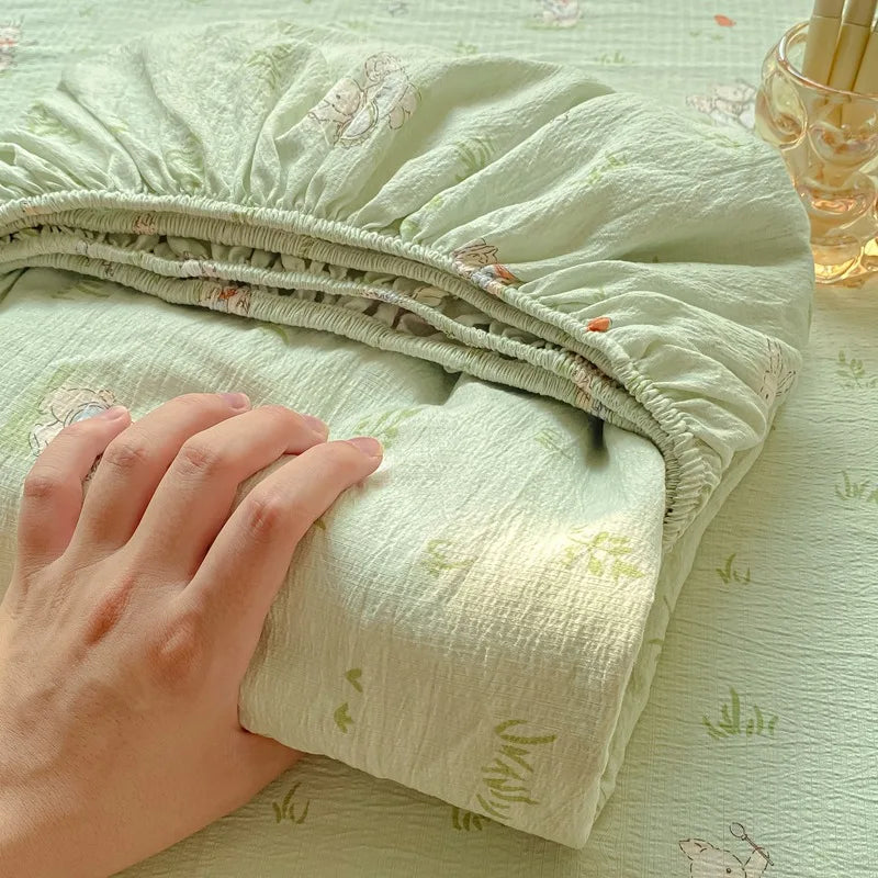 Soft Summer Fitted Bed Sheet with Elastic Band Cute Cherry Floral Single Double Queen Size 90/120/150/180/200 Bed Cover