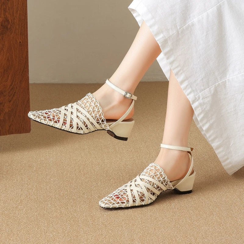 Leather Cowhide Elastic Band with Hollow Mesh Breathable Toe Cover