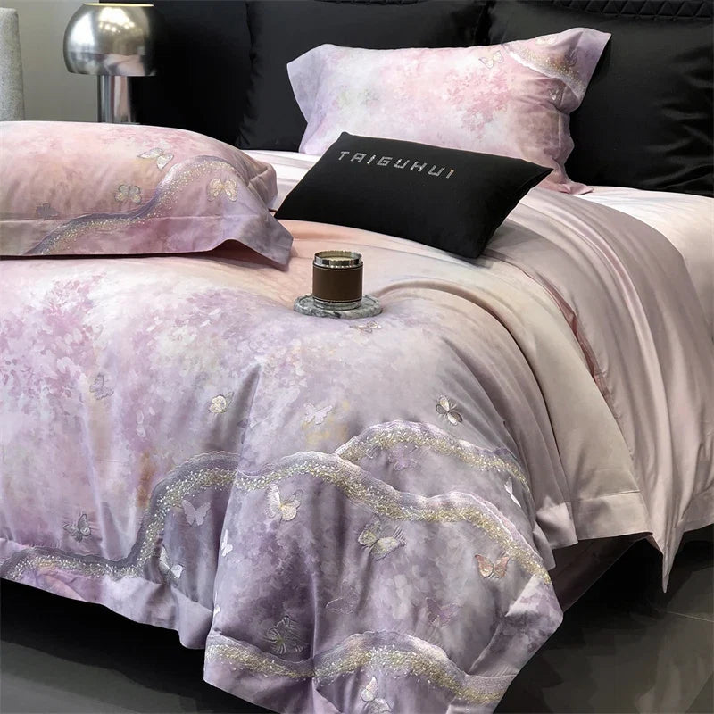 1000TC Egyptian Cotton Luxury Butterfly Embroidery Queen King Size Bedding Set