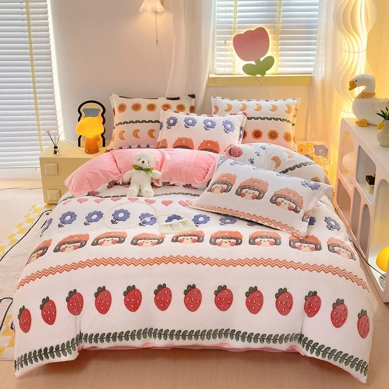 Winter Thicken Warm Short Plush Duvet Cover King Double Queen Size Double-side Coral Fleece Quilt Cover Not Including Pillowcase