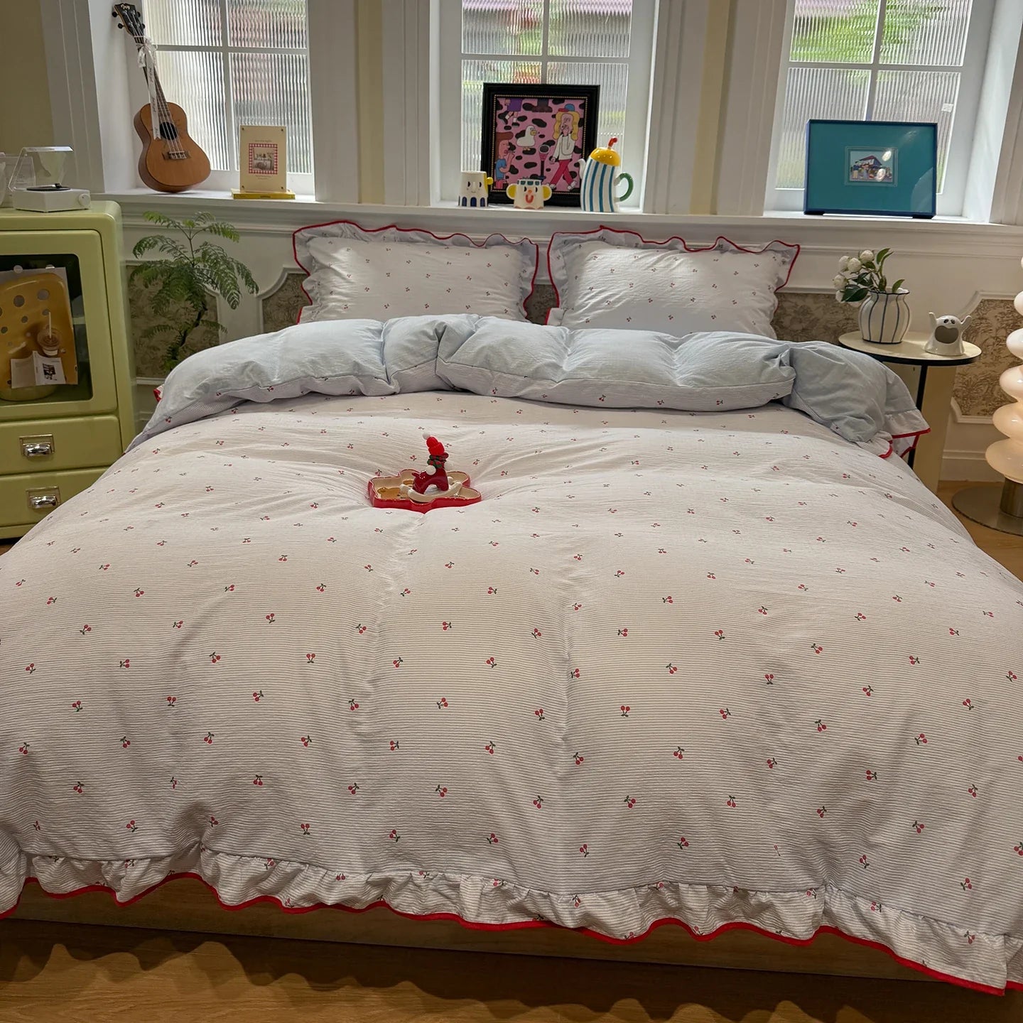 Sweet Pink Crinkled Gauze Bedding Set