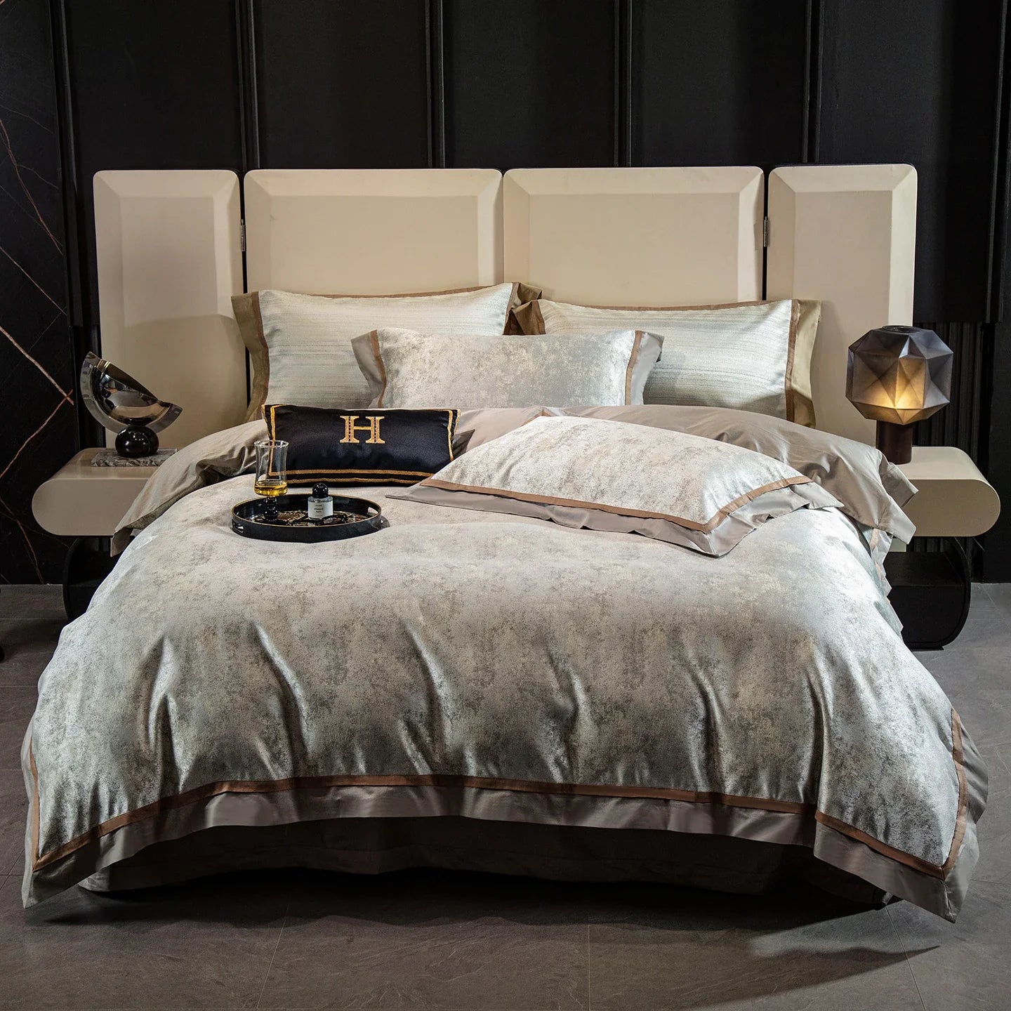 Satin Yarn-dyed Jacquard 1000TC Egyptian Cotton Soft Silky Luxury Bedding Set